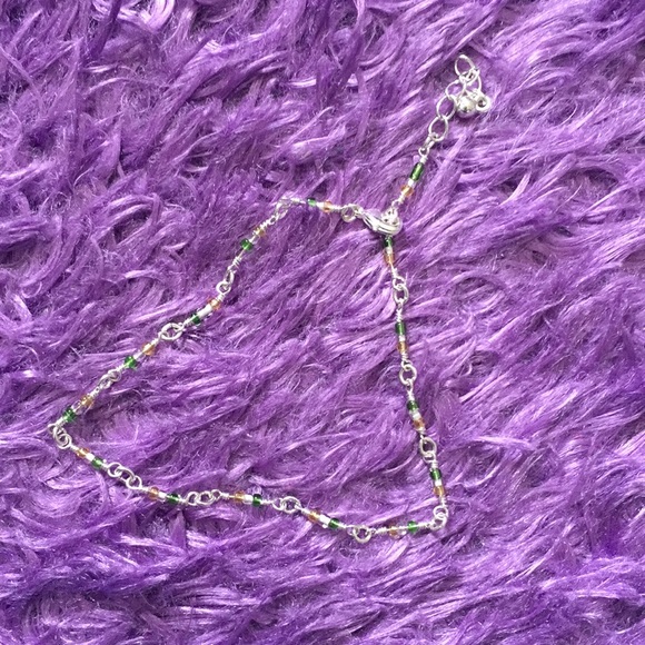 Green and yellow silvery anklet / ankle bracelet - Picture 6 of 6